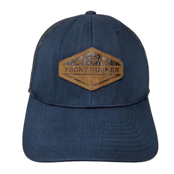 Front Runner Leather Patch Fitted Mesh Back Trucker Hat Blue One Size - Picture 1 of 7